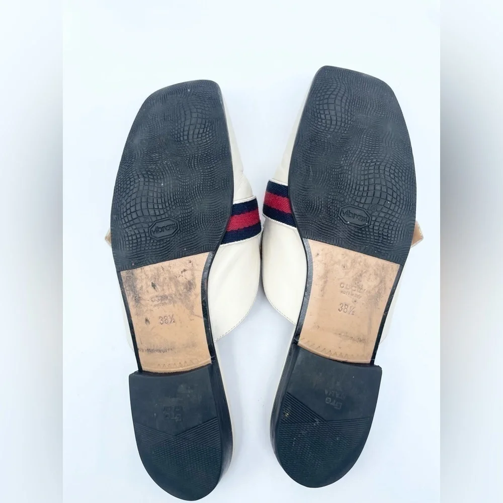Gucci GG Logo Marmont Red Blue Web Canvas White Leather Mules Loafers EU 38.5 - Picture 9 of 15